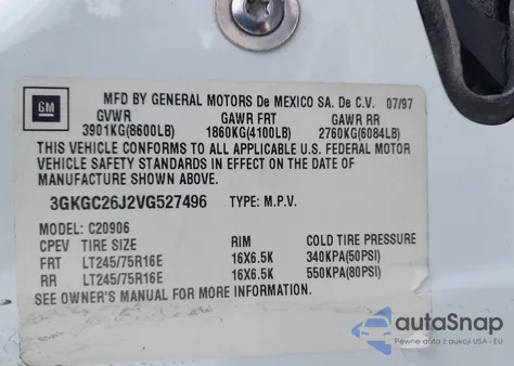 1997 GMC Suburban 2500 Sl z USA, uszkodzony, nr VIN 3GKGC26J2VG527496